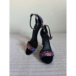 Aldo Black Blue Pink Multi Colored Cardross Ankle Strap Heels Size 7.5 US